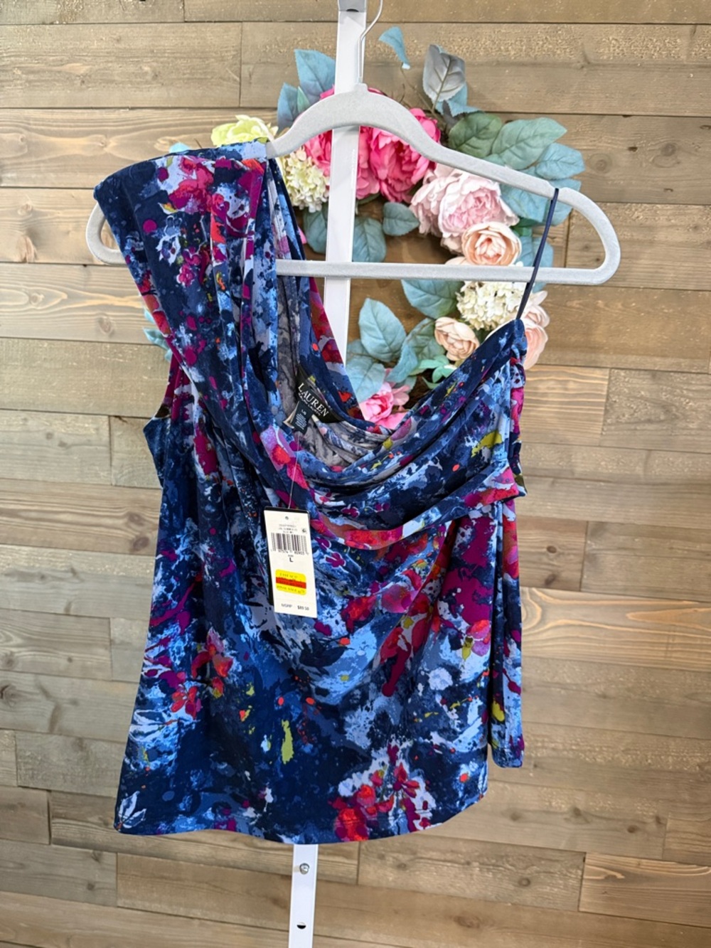 Lauren Ralph Lauren Multicolor Floral one shoulder Blouse size large